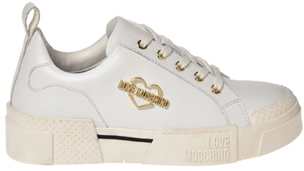 Love Moschino Witte Leren Sneakers voor Dames Love Moschino , White , Dames - 37 Eu,36 Eu,38 EU