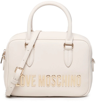 Love Moschino Witte Logo Tas met Verstelbare Band Love Moschino , White , Dames - ONE Size