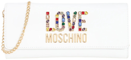 Love Moschino Witte Rhinestone Logo Clutch Tas Love Moschino , White , Dames - ONE Size