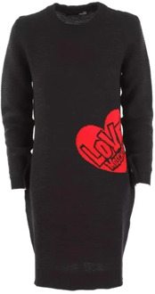 Love Moschino Wollen jurk met hartjespatroon Love Moschino , Black , Dames - L,M,S,Xs