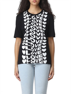 Love Moschino Zwart T-shirt met hartlogo Love Moschino , Black , Dames - S,Xs,2Xs