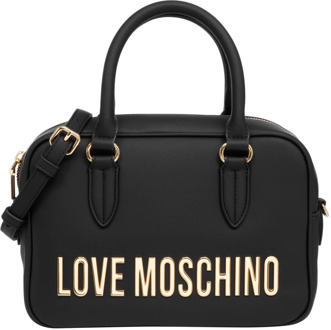 Love Moschino Zwarte dames tas met gouden lettering en kettingriem Love Moschino , Black , Dames - ONE Size