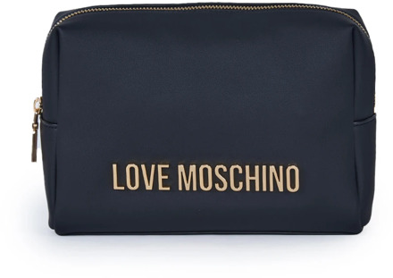 Love Moschino Zwarte Eco-Leren Necessaire met Gouden Metalen Logo Love Moschino , Black , Dames - ONE Size