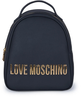 Love Moschino Zwarte Eco-Leren Rugzak met Gouden Metalen Logo Love Moschino , Black , Dames - ONE Size