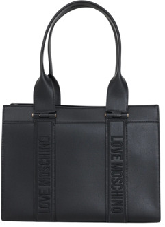 Love Moschino Zwarte handtas met tonale gestikte logo Love Moschino , Black , Dames - ONE Size