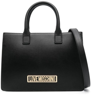 Love Moschino Zwarte leren schoudertas met logo detail Love Moschino , Black , Dames - ONE Size