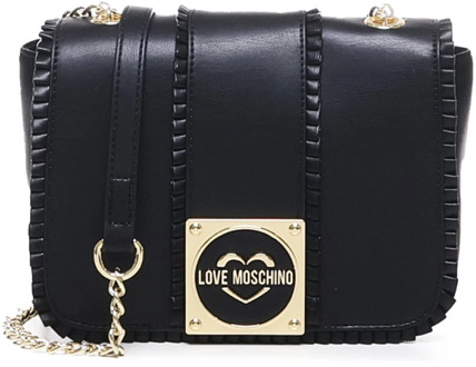 Love Moschino Zwarte Logo Tas met Metalen Band Love Moschino , Black , Dames - ONE Size