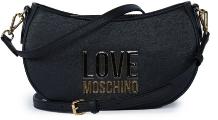 Love Moschino Zwarte Mezzaluna Eco-Leren Schoudertas Love Moschino , Black , Dames - ONE Size
