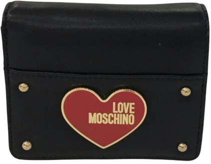 Love Moschino Zwarte Portemonnee met Hartlogo en Drukknoop Love Moschino , Black , Dames - ONE Size