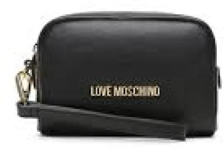 Love Moschino Zwarte PU Pols Pouch met Band Love Moschino , Black , Dames - ONE Size