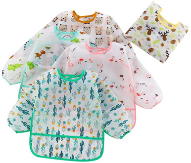 Lovely Baby Bibs Bavoir Bibs Waterproof Long Sleeve Apron Cartoon Animals plant Kids Feeding Robe Anti dressing Bib Baby Stuff