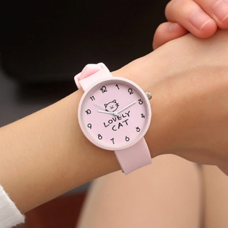 Lovely Cat Kids Watch Gifts for Girls Watch Children's Fashion Casual Geneva Silicone Quartz Wristwatches Clock Relojes