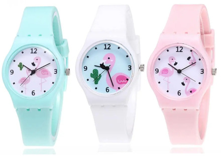 Lovely Flamingo Cartoon Kids Watches Children Girls Student Quartz Watch Silicone Strap Kids Watch jelly Color montre enfant