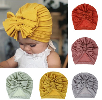 Lovely Winter Solid Color Thick Newborn Hat Boys Girl Cotton Soft Big Bow Turban Bonnet Caps Solids Baby Shower Props