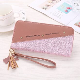 Lovertjes Patchwork Glitter Wallet Voor Vrouwen Lange Pu Lederen Portemonnee Clutch Vrouwelijke Grote Capcity Portefeuilles donker roze