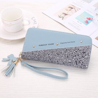 Lovertjes Patchwork Glitter Wallet Voor Vrouwen Lange Pu Lederen Portemonnee Clutch Vrouwelijke Grote Capcity Portefeuilles licht blauw