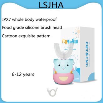 Lsjha Kinderen U-Vormige Elektrische Tandenborstel Cartoon Patroon Oral Care Preventie Tandbederf Vervangbare Opzetborstel blauw 6-12 years