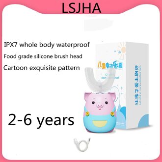 Lsjha Kinderen U-Vormige Elektrische Tandenborstel Cartoon Patroon Oral Care Preventie Tandbederf Vervangbare Opzetborstel pick 2-6 years