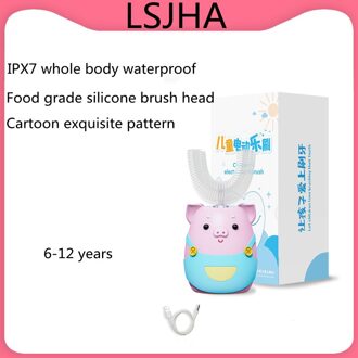 Lsjha Kinderen U-Vormige Elektrische Tandenborstel Cartoon Patroon Oral Care Preventie Tandbederf Vervangbare Opzetborstel pick 6-12 years
