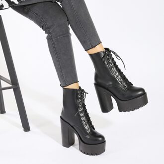 Ltarta Vrouwen Platform Hoge Hak Platform Schoenen Laarzen Chunky Hak Waterdichte Kant Hoge Hak Laarzen JXQ-1191-21 36