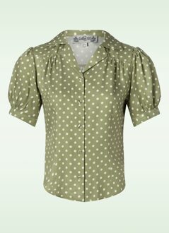 Luana vintage polka dot blouse in saliegroen