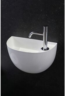 Luca Fontein Halfrond Luca Sanitair 38x20x28 cm Mineraalsteen Glans Wit (met afvoer, zonder kraangat)