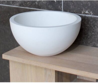 Luca Fontein Luca Sanitair Rond 24x24x12 cm Mineral Stone Mat Wit Geen Kraangat Luca Sanitair