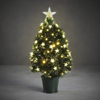 Luca lighting fiber kunstboom/kerstboom - H60 cm - met verlichting - Kunstkerstboom Groen