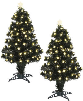 Luca lighting Fiber optic kerstboom - 2x - 90 cm - sterren led lampjes - lichtgevende piek - kunst kerstboom