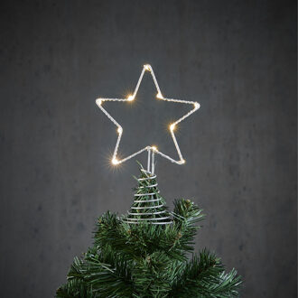 Luca lighting Kerstboom ster piek/topper zilver met LED verlichting H22 x D13 cm - kerstboompieken Zilverkleurig