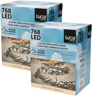Luca lighting Kerstverlichting - 2x - 768 lampjes - afstandsbediening - warm wit - 560cm - clusterverlichting