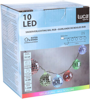 Luca lighting LED discobollen lichtsnoer - 10 led bolletjes -gekleurd - 150 cm - disco - spiegelbollen Multi