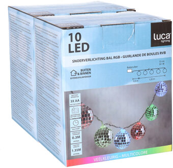 Luca lighting LED discobollen lichtsnoer - 2x - 10 led bolletjes -gekleurd - 150 cm - disco - spiegelbollen