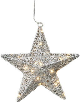 Luca lighting Verlichte zilveren ster/kerstster decoratie 30 warm witte leds op batterij
