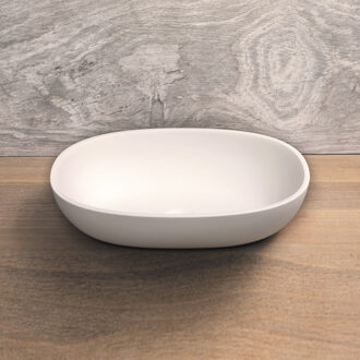 Luca Opzetwastafel Luca Sanitair Ovaal 48x32.5x13.5 Solid Surface Mat Wit