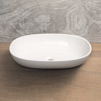 Luca Opzetwastafel Luca Sanitair Ovaal 57x38x13.5 Mineral Stone Glans Wit
