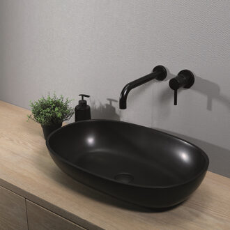 Luca Opzetwastafel Luca Sanitair Ovaal 57x38x13.5 Solid Surface Antraciet Luca Sanitair