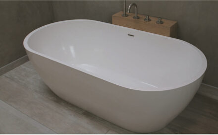 Luca Vrijstaand Bad Luca Sanitair Vasca 160x80x54cm Mineral Stone Glans Wit