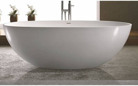 Luca Vrijstaand Bad Luca Sanitair Vasca 180x80x60 cm Solid Surface Mat Wit Luca Sanitair