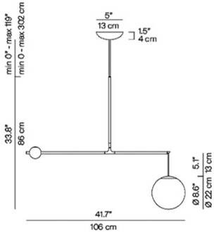 Luceplan Malamata hanglamp zwart mat, 106 cm matzwart, opaal