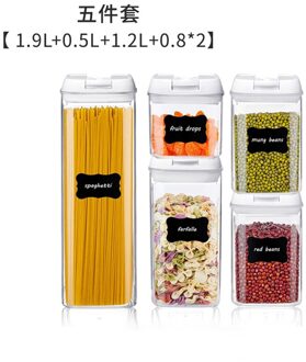 Luchtdicht Granen Opslag Containers Set Met Lock Deksel, Plastic Keuken Opslag Voor Opslaan Granen Droog Voedsel Koelkast Container wit 5stk