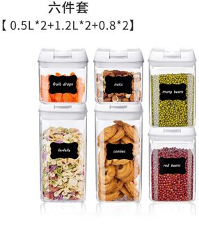 Luchtdicht Granen Opslag Containers Set Met Lock Deksel, Plastic Keuken Opslag Voor Opslaan Granen Droog Voedsel Koelkast Container wit 6stk