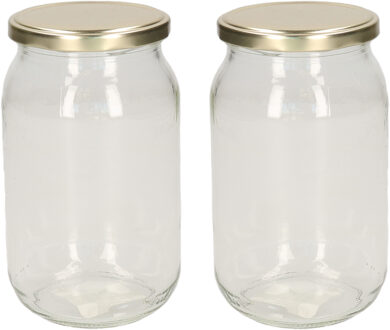 Luchtdichte weckpot transparant glas - 2x stuks - 900 ml - goud - Weckpotten