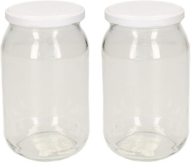 Luchtdichte weckpot transparant glas - 2x stuks - 900 ml - wit - Weckpotten