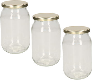 Luchtdichte weckpot transparant glas - 3x stuks - 900 ml - goud - Weckpotten