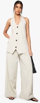 Luchtige Geplooide Broek Met Wijde Pijpen Op Maat Gesneden, Stone - 44