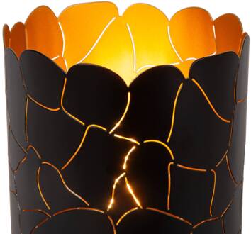 Lucide Almelo tafellamp, zwart/goud, Ø 15 cm, metaal zwart, goud