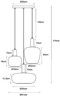 Lucide Hanglamp Ilona, glas, meerkleurig, Ø 30 cm, 3-lamps zwart, amber, lichtgroen, amber