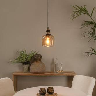 Lucide Hanglamp Ilona, glas, Ø 18 cm, zwart/oranje, 1-lamp zwart, amber