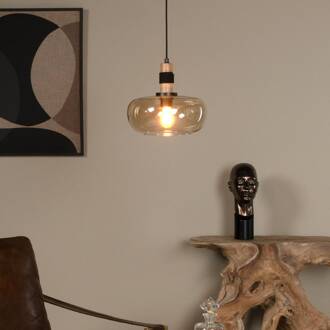 Lucide Hanglamp Ilona, glas, Ø 30 cm, zwart/oranje, 1-lamp zwart, amber